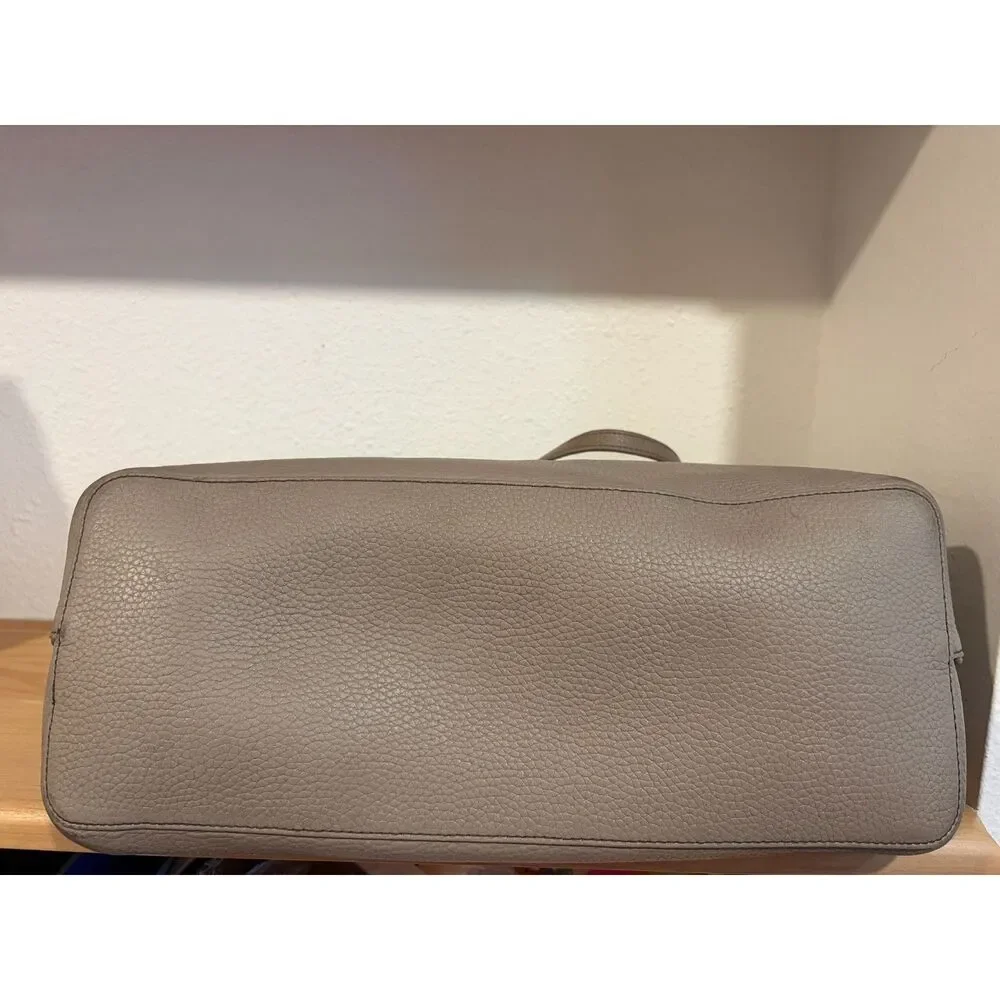 Tory Burch Gray Pebbled Leather Open Top Shoulder Tote Purse